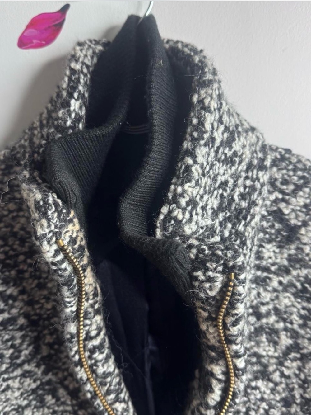 J. Crew Black and White Bouclé Zip-Front Pea Coat - Picture 6 of 7